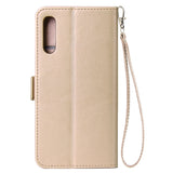 For Samsung A50 Solid Color PU Leather Zipper Wallet Double Buckle Protective Case with Stand & Lanyard gold