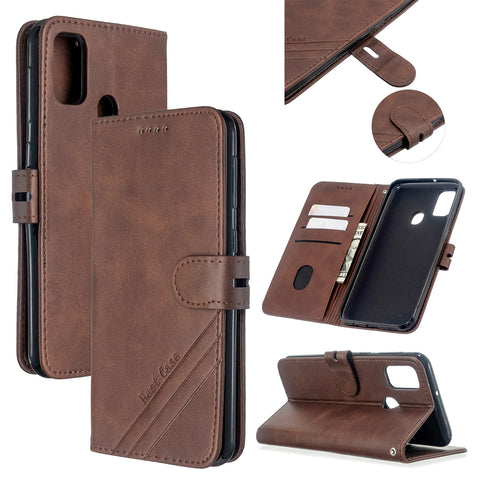 For Samsung A51/A71/M30S Case Soft Leather Cover with Denim Texture Precise Cutouts Wallet Design Buckle Closure Smartphone Shell  brown