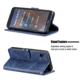 For Redmi 7A Denim Pattern Solid Color Flip Wallet PU Leather Protective Phone Case with Buckle & Bracket blue