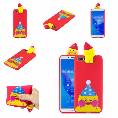 For HUAWEI Y5 2018 3D Cute Coloured Painted Animal TPU Anti-scratch Non-slip Protective Cover Back Case red