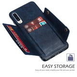 For Samsung A70 Double Buckle Non-slip Shockproof Cell Phone Case with Card Slot Bracket blue