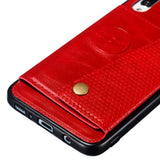 For Samsung A70 Double Buckle Non-slip Shockproof Cell Phone Case with Card Slot Bracket red