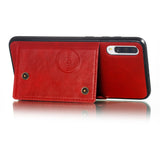 For Samsung A70 Double Buckle Non-slip Shockproof Cell Phone Case with Card Slot Bracket red