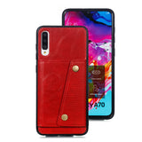For Samsung A70 Double Buckle Non-slip Shockproof Cell Phone Case with Card Slot Bracket red