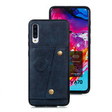 For Samsung A70 Double Buckle Non-slip Shockproof Cell Phone Case with Card Slot Bracket blue