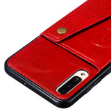 For Samsung A70 Double Buckle Non-slip Shockproof Cell Phone Case with Card Slot Bracket red