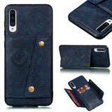 For Samsung A70 Double Buckle Non-slip Shockproof Cell Phone Case with Card Slot Bracket blue