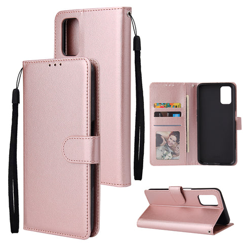 For OPPO A52/A72/A92 PU Leather Protective Phone Case with 3 Cards Slots Bracket Rose gold