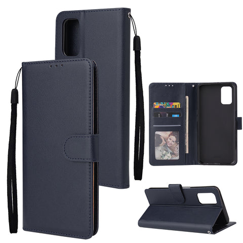 For OPPO A52/A72/A92 PU Leather Protective Phone Case with 3 Cards Slots Bracket blue