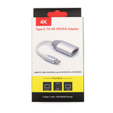 For Apple Mac laptop Type-c to HDMI Video Conversion Cable Type C To HDMI Converter Adapter Cable Silver