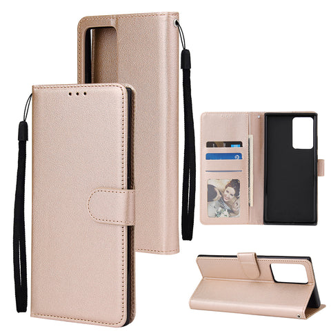 For Samsung Note 20/Note 20 Ultra PU Leather Three-card Photo Frame Front Buckle Mobile Phone shell Golden