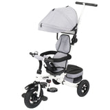 Kids Tricycle，Kids Folding Steer Stroller with Rotatable Seat, Adjustable Push Handle & Canopy, Safety Harness, Storage Bag