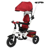 Kids Tricycle，Kids Folding Steer Stroller with Rotatable Seat, Adjustable Push Handle & Canopy, Safety Harness, Storage Bag
