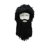Funny Crazy Halloween Cosplay Men Knit Beard Horn Hat Ski Mask Cap Barbarian Vagabond Cool Beanie Winter Warm Unisex Hat black