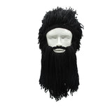 Funny Crazy Halloween Cosplay Men Knit Beard Horn Hat Ski Mask Cap Barbarian Vagabond Cool Beanie Winter Warm Unisex Hat black