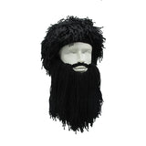 Funny Crazy Halloween Cosplay Men Knit Beard Horn Hat Ski Mask Cap Barbarian Vagabond Cool Beanie Winter Warm Unisex Hat black
