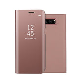 Fashion Shockproof  Ultra Thin Electroplating PU Case Cover Mirror Free Flip Anti-scratch Protective Case for Samsung Galaxy Note 8 Black