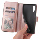For Samsung A10/A20/A30/A50/A30S/A50S Pu Leather  Mobile Phone Cover Zipper Card Bag + Wrist Strap Rose gold