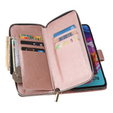 For Samsung A10/A20/A30/A50/A30S/A50S Pu Leather  Mobile Phone Cover Zipper Card Bag + Wrist Strap Rose gold