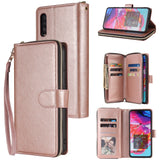 For Samsung A10/A20/A30/A50/A30S/A50S Pu Leather  Mobile Phone Cover Zipper Card Bag + Wrist Strap Rose gold