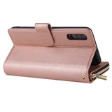 For Samsung A10/A20/A30/A50/A30S/A50S Pu Leather  Mobile Phone Cover Zipper Card Bag + Wrist Strap Rose gold