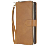 For Samsung A10/A20/A30/A50/A30S/A50S Pu Leather  Mobile Phone Cover Zipper Card Bag + Wrist Strap brown