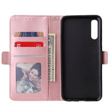 For Samsung A50 Solid Color PU Leather Zipper Wallet Double Buckle Protective Case with Stand & Lanyard Rose gold