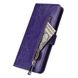 For Samsung A50 Solid Color PU Leather Zipper Wallet Double Buckle Protective Case with Stand & Lanyard purple