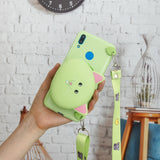 For HUAWEI Y6/Y7 Prime 2019 Cellphone Case Mobile Phone Shell Shockproof TPU Cover with Cartoon Cat Pig Panda Coin Purse Lovely Shoulder Starp  Purple