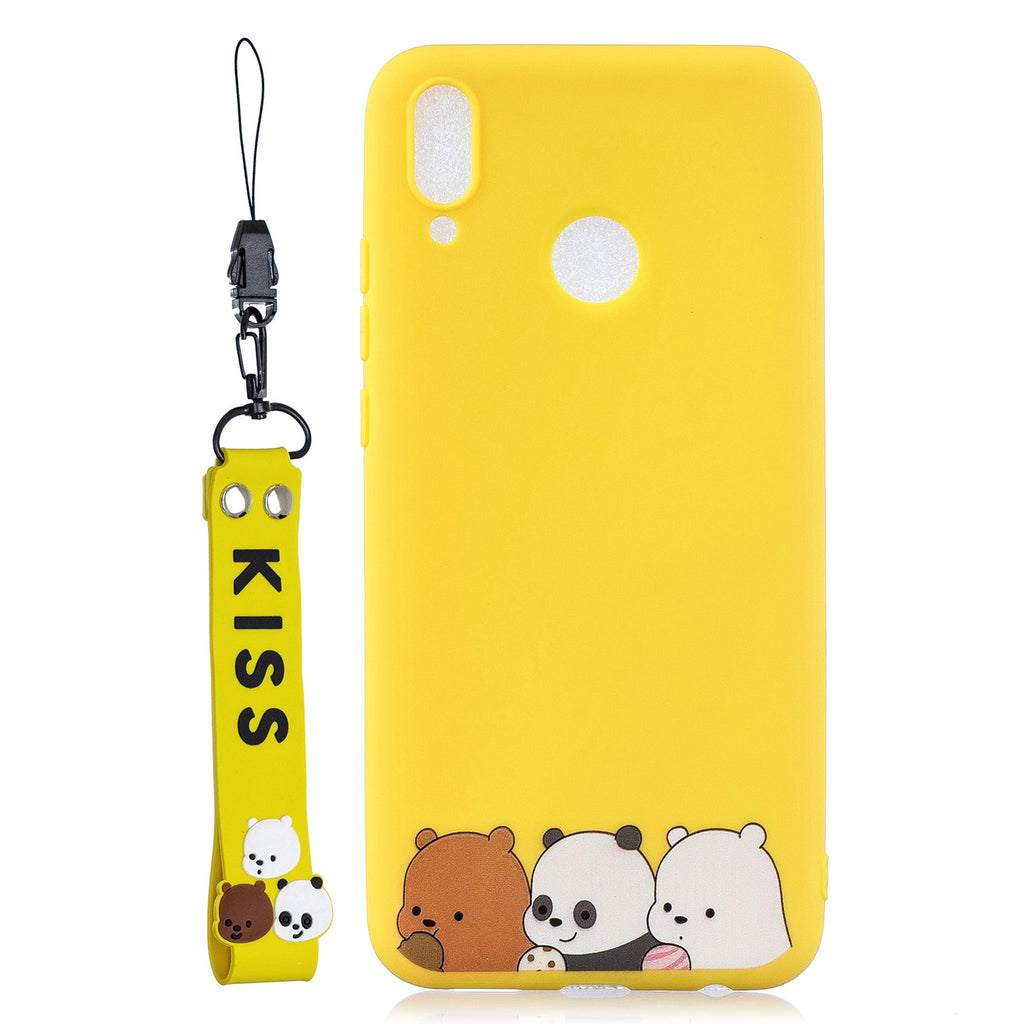 For HUAWEI Y9 2019 Cartoon Lovely Coloured Painted Soft TPU Back Cover Non-slip Shockproof Full Protective Case with Lanyard yellow