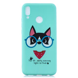 For HUAWEI Y9 2019 Cartoon Lovely Coloured Painted Soft TPU Back Cover Non-slip Shockproof Full Protective Case with Lanyard Light blue