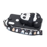 For HUAWEI Y6 2019 Y7 2019 Y9 2019 Cartoon Full Protective TPU Mobile Phone Cover with Mini Coin Purse+Cartoon Hanging Lanyard 5 black striped bears