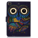 For iPad mini 1/2/3/4/5 Laptop Protective Case Frront Snap Color Painted Smart Stay PU Cover owl