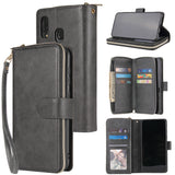 For Samsung A10/A20/A30/A50/A30S/A50S Pu Leather  Mobile Phone Cover Zipper Card Bag + Wrist Strap black