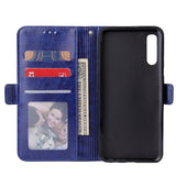 For Samsung A50 Solid Color PU Leather Zipper Wallet Double Buckle Protective Case with Stand & Lanyard black