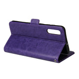 For Samsung A50 Solid Color PU Leather Zipper Wallet Double Buckle Protective Case with Stand & Lanyard purple