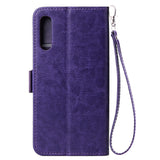 For Samsung A50 Solid Color PU Leather Zipper Wallet Double Buckle Protective Case with Stand & Lanyard purple
