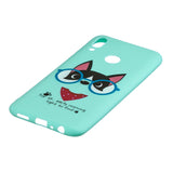 For HUAWEI Y9 2019 Cartoon Lovely Coloured Painted Soft TPU Back Cover Non-slip Shockproof Full Protective Case with Lanyard Light blue