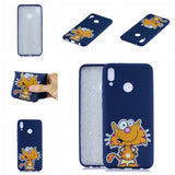 For HUAWEI Y9 2019 Cartoon Lovely Coloured Painted Soft TPU Back Cover Non-slip Shockproof Full Protective Case with Lanyard sapphire