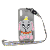 For HUAWEI Y6 2019 Y7 2019 Y9 2019 Cartoon Full Protective TPU Mobile Phone Cover with Mini Coin Purse+Cartoon Hanging Lanyard 2 light blue elephant