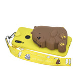 For HUAWEI Y6 2019 Y7 2019 Y9 2019 Cartoon Full Protective TPU Mobile Phone Cover with Mini Coin Purse+Cartoon Hanging Lanyard 1 yellow brown bear