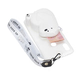 For HUAWEI Y6 2019 Y7 2019 Y9 2019 Cartoon Full Protective TPU Mobile Phone Cover with Mini Coin Purse+Cartoon Hanging Lanyard 6 white big bear
