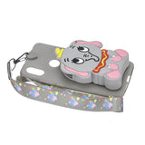 For HUAWEI Y6 2019 Y7 2019 Y9 2019 Cartoon Full Protective TPU Mobile Phone Cover with Mini Coin Purse+Cartoon Hanging Lanyard 2 light blue elephant