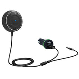 JRBC01 Bluetooth 4.0 Hands Free Car Kit with NFC Function +3.5mm AUX Receiver Music Aux Speakerphone 2.1A USB Car Charger black