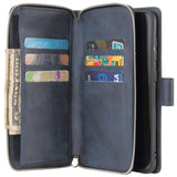 For Samsung A10/A20/A30/A50/A30S/A50S Pu Leather  Mobile Phone Cover Zipper Card Bag + Wrist Strap blue