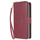 For Samsung A10/A20/A30/A50/A30S/A50S Pu Leather  Mobile Phone Cover Zipper Card Bag + Wrist Strap Red wine