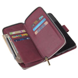 For Samsung A10/A20/A30/A50/A30S/A50S Pu Leather  Mobile Phone Cover Zipper Card Bag + Wrist Strap Red wine