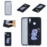 For HUAWEI Y9 2019 Cartoon Lovely Coloured Painted Soft TPU Back Cover Non-slip Shockproof Full Protective Case with Lanyard black