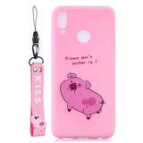 For HUAWEI Y9 2019 Cartoon Lovely Coloured Painted Soft TPU Back Cover Non-slip Shockproof Full Protective Case with Lanyard Rose red