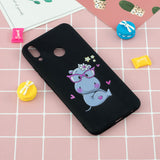 For HUAWEI Y9 2019 Cartoon Lovely Coloured Painted Soft TPU Back Cover Non-slip Shockproof Full Protective Case with Lanyard black